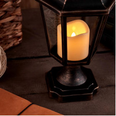 Декоративный фонарь на подставке со свечкой, бронзовый корпус, размер 14,5х17х31см, цвет теплый белый