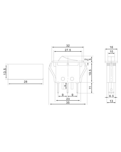 Выключатель клавишный 250V 15А (3с) ON-OFF красный с подсветкой (RWB-413, SC-788) REXANT