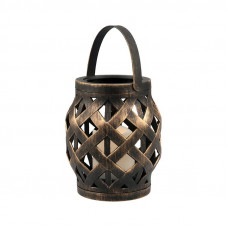 Декоративный фонарь со свечкой, плетеный корпус, бронза, размер 14х14х16,5 см, цвет теплый белый