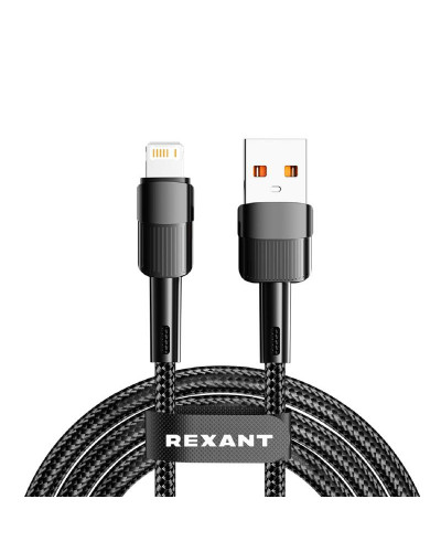 Кабель USB-A – Lightning для Apple, 2,4А, 1м, в черной нейлоновой оплетке REXANT