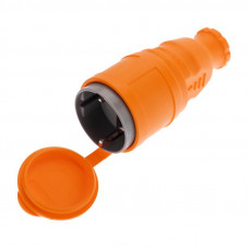 Розетка влагозащищенная переносная с крышкой 1 гнездо, с/з, 16А, IP54, каучук, оранжевая REXANT