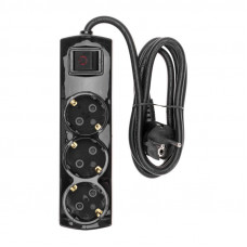 Удлинитель PREMIUM 3 гнезда, 1,5м, 3х1,5мм², с/з, с выключателем, черный REXANT