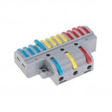 Клемма СМК 3х4 проходная разветвительная 3 полюса, с монтажной площадкой (1 ввод, 4 вывода на полюс) (10 шт/уп) REXANT