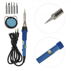 Набор для пайки (паяльник с керамическим нагревателем 60Вт, 220-480°C, подставка с губкой, набор из 5 жал) REXANT