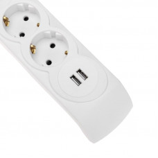 Фильтр сетевой 5 гнезд, 3м, 3х1,5мм², с автовыкл, 2 USB, белый KRANZ