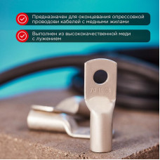 Наконечник медный луженый ТМЛ 70–10–13 (70мм² - Ø10мм) ГОСТ 7386-80 (в упак. 2 шт.) REXANT