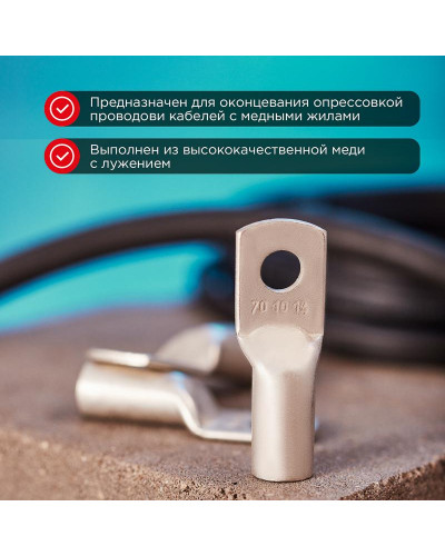 Наконечник медный луженый ТМЛ 70–10–13 (70мм² - Ø10мм) ГОСТ 7386-80 (в упак. 2 шт.) REXANT