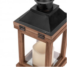 Декоративный фонарь со свечкой, корпус из дерева, размер 14х14х35cм, цвет теплый белый