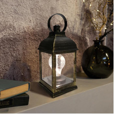 Декоративный фонарь с лампочкой, бронзовый корпус, размер 10,5х10,5х22,5 см, цвет ТЕПЛЫЙ БЕЛЫЙ