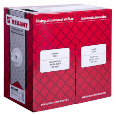 Кабель витая пара U/UTP, CAT 5e, PVC, 1PR, 24AWG, INDOOR, SOLID, серый, 305м REXANT