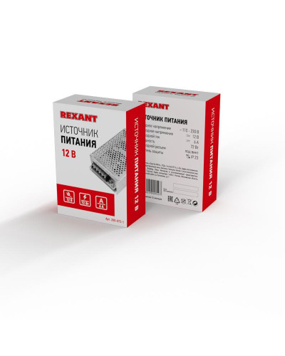 Источник питания 220 V AC/12 V DC 6 A 72 W с разъемами под винт, без влагозащиты (IP23)