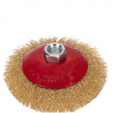 Щетка коническая для УШМ, витая латунированная проволока, 115мм, М14 KRANZ