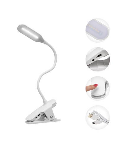 Светильник настольный Click 4Вт, LED, 4000К, диммируемый 3 ступени, заряжаемый, на прищепке, белый REXANT
