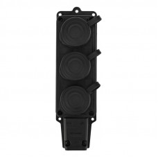 Розетка (колодка) влагозащищенная с крышкой 3 гнезда, 2Р+РЕ, 230В, с/3, 16А, IP44, каучук, черная PROconnect