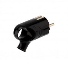 Вилка Евро угловая с з/к 16А с кольцом черная REXANT