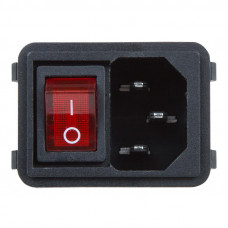 Выключатель клавишный 250V 10А (4с) ON-OFF красный с подсветкой и штекером C14 3PIN  REXANT