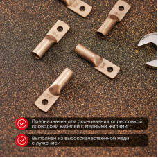 Наконечник медный луженый ТМЛ-Р 2,5–4 (2,5мм² - Ø4мм) ГОСТ 7386-80 (в упак. 10 шт.) REXANT