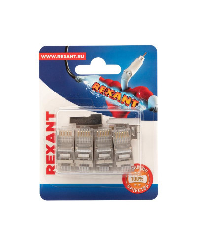 Разъем сетевой LAN на кабель, штекер 8Р8С (RJ-45), под обжим, в экране, 10шт. REXANT
