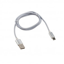 Кабель USB-A – Type-C, 2,1A, 1м, в серебрянной нейлоновой оплетке REXANT