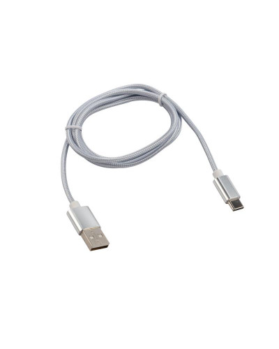 Кабель USB-A – Type-C, 2,1A, 1м, в серебрянной нейлоновой оплетке REXANT