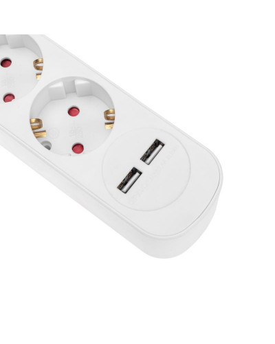 Удлинитель STANDARD 5 гнезд, 3м, 3х1,0мм², с/з, с выключателем, 2 USB, белый REXANT