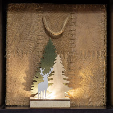Деревянная фигурка с подсветкой Елочка с оленем 12x6x21,5 см