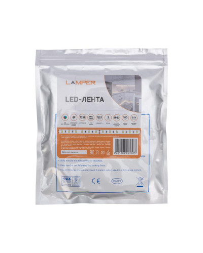 Лента светодиодная 12В, SMD3030, 10,5Вт/м, 30 LED/м, RGB, 10мм, 3м, с разьемом для контроллера 4PIN, IP20 LAMPER
