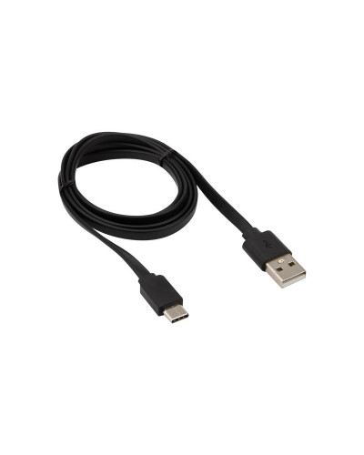 Кабель USB-A – Type-C, 2,4A, 1м, ПВХ, черный, плоский REXANT