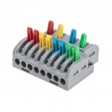 Клемма СМК 4х2 проходная разветвительная 4 полюса, с монтажной площадкой (1 ввод, 2 вывода на полюс) (20 шт/уп) REXANT