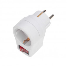 Адаптер сетевой 16А с выключателем, заземлением и защитными шторками, белый REXANT