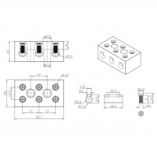 Клемма керамическая винтовая КВ 16 мм² 3 пары контактов с крепежным отверстием REXANT (45 шт./уп.)