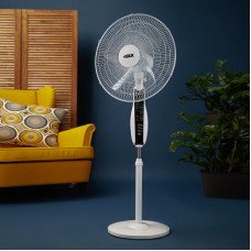 Вентилятор напольный белый/синий 60 Вт, 5 лопастей, подставка круглая, д/у управление