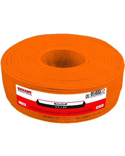 Кабель коаксиальный RG-6U нг(А)-HF, Cu/Al/Cu, 64%, 75Ом, 100м, INDOOR, оранжевый REXANT