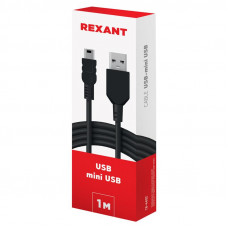 Кабель USB-A – mini USB, 1А, 1м, ПВХ, черный REXANT