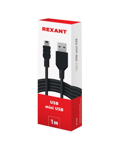 Кабель USB-A – mini USB, 1А, 1м, ПВХ, черный REXANT