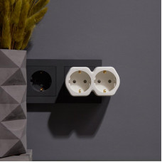 Двойник электрический 16А с/з и защитными шторками, белый REXANT