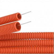 Труба гофрированная из ПНД безгалогенная HF, с зондом, ø20мм, оранжевая (100 м/уп) REXANT