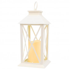 Декоративный фонарь со свечой 14x14x29 см, белый корпус, теплый белый цвет свечения NEON-NIGHT