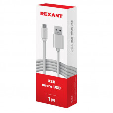 Кабель USB-A – micro USB, 1А, 1м, белый, длинный штекер REXANT