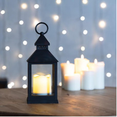 Декоративный фонарь со свечкой, черный корпус, размер 10,5х10,5х24 см, цвет ТЕПЛЫЙ БЕЛЫЙ