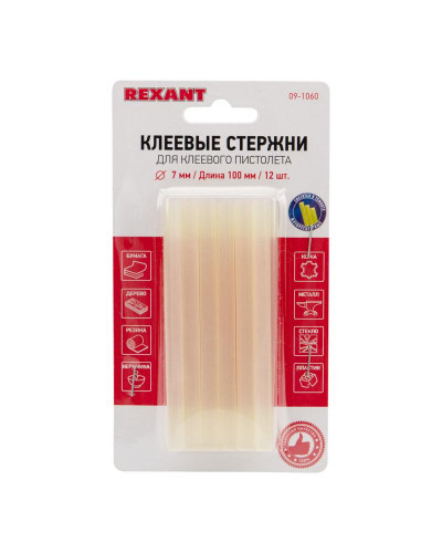 Стержни клеевые Ø7мм, 100мм, прозрачные светящиеся (12 шт/уп), блистер REXANT