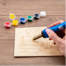 Выжигатель (набор паяльник - выжигатель), пирограф, 30Вт, 230В, 7 насадок + подставка + кисточка + краски, блистер REXANT