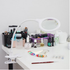 Лупа настольная 3D с подсветкой 30 SMD LED, подставка+прищепка, ø95мм, белая REXANT