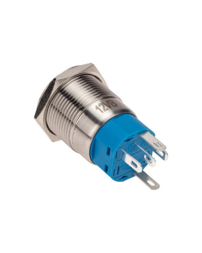 Кнопка антивандальная Ø19 12В(LED) Фикс (5с) OFF-ON/ON-OFF подсв/синяя REXANT