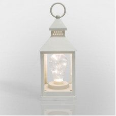 Декоративный фонарь с лампочкой, белый корпус, размер 10,5х10,5х24 см, цвет ТЕПЛЫЙ БЕЛЫЙ