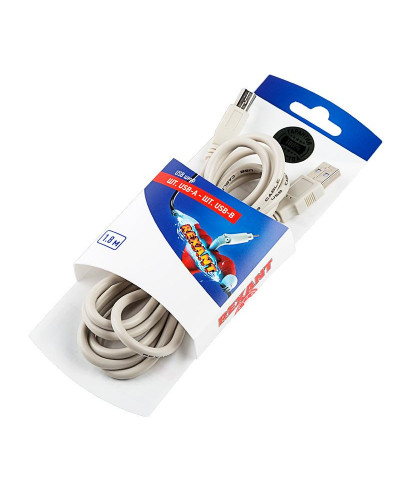 Кабель USB-А– USB-B, 2,4А, 1,8м, ПВХ, серый REXANT
