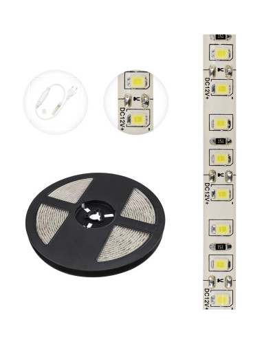 Лента светодиодная 12В, SMD2835, 9,6 Вт/м, 120 LED/м, 6500К, 8мм, 5м, IP65 LAMPER