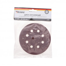 Диск абразивный на ворсовой основе, на липучке, перфорированный, P180, 125мм, 10 шт. KRANZ