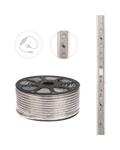 Лента светодиодная 220В, SMD2835, 4,8Вт/м, 60 LED/м, Желтый, 10х7мм, 100м, с кабелем питания, IP67 NEON-NIGHT