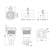 Кнопка антивандальная Ø16 250В Б/Фикс (5с) OFF-(ON) / ON-(OFF) плоская подсв/красная POWER (A-16-F5) REXANT